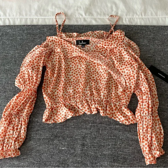 Orange crop blouse, Lulu’s, spaghetti strap with cutouts, size S, NWT - Picture 2 of 6